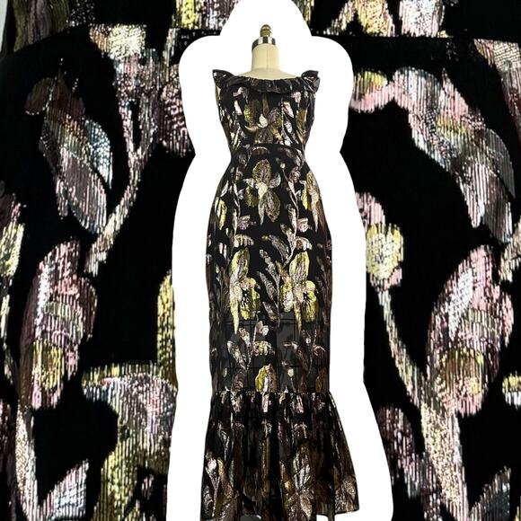 New w/ Tags WE ARE KINDRED silk metallic floral dress HARLOW FLOUNCE gown. - Picture 3 of 17